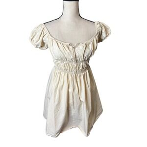 Forever 21 Cream Cotton Milkmaid Mini Dress Cottagecore Puff Sleeve Womens L